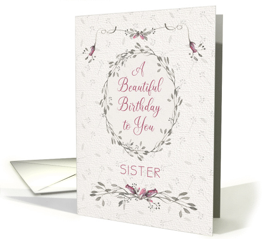 Sister Birthday Delicate Pink Flowers and Wreath card (1739786)