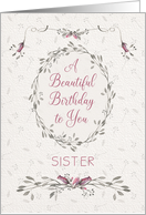 Sister Birthday Delicate Pink Flowers and Wreath card
