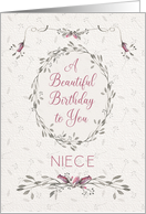 Niece Birthday Delicate Pink Flowers and Wreath card