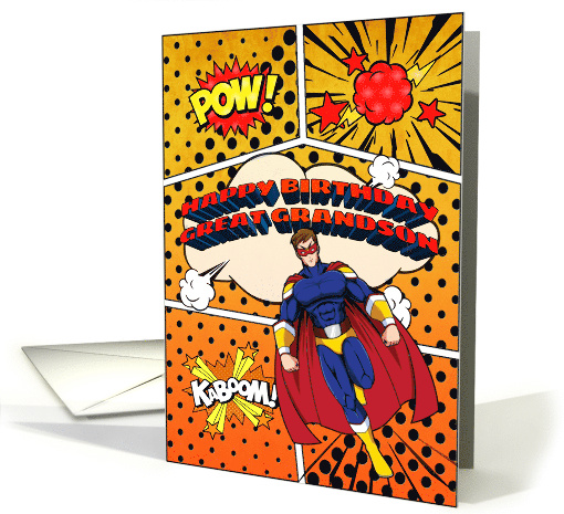 Great Grandson Happy Birthday Superhero Comic Strip Scene card