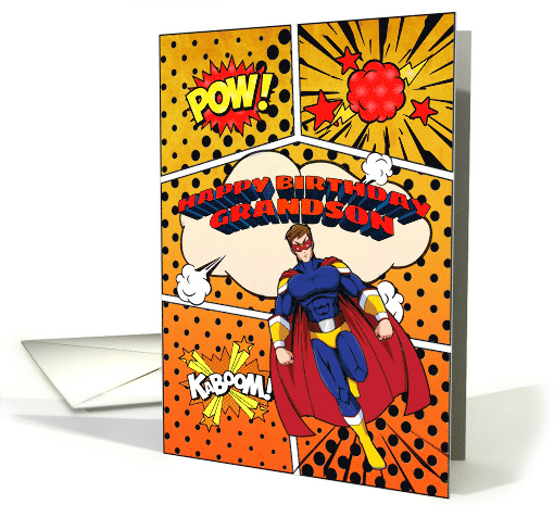 Grandson Happy Birthday Superhero Comic Strip Scene card (1741564)