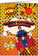 Grandson Happy Birthday Superhero Comic Strip Scene card