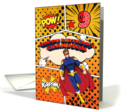 Grandson 9th Birthday Superhero Comic Strip Scene card (1741566)