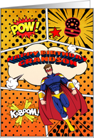 Grandson 8th Birthday Superhero Comic Strip Scene card