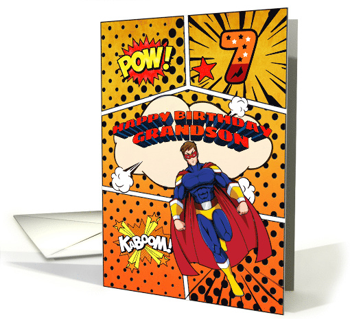 Grandson 7th Birthday Superhero Comic Strip Scene card (1741570)