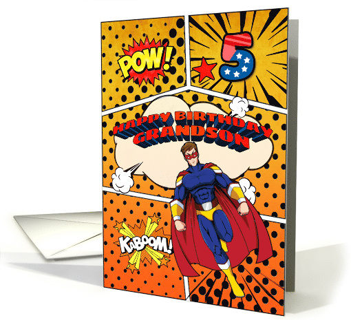 Grandson 5th Birthday Superhero Comic Strip Scene card (1741574)