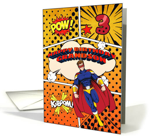 Grandson 3rd Birthday Superhero Comic Strip Scene card (1741578)