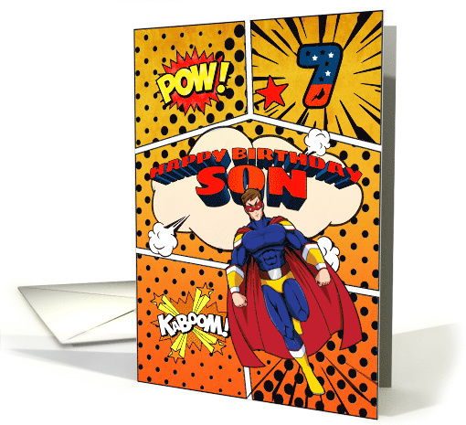 Son 7th Birthday Superhero Comic Strip Scene card (1741666)