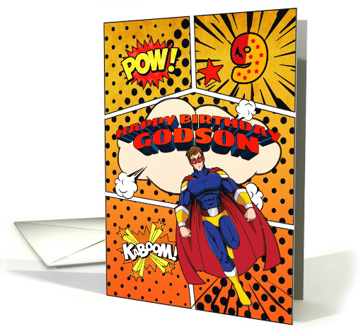 Godson 9th Birthday Superhero Comic Strip Scene card (1741778)