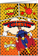 Cousin Birthday Superhero Comic Strip Scene card