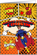 Cousin 3rd Birthday Superhero Comic Strip Scene card