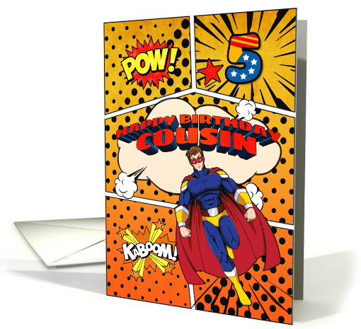 Cousin 5th Birthday Superhero Comic Strip Scene card (1741816)