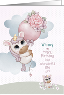 Custom Name Little Girl Birthday Greetings with Unicorns card