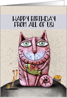 From All of Us Happy Birthday Funny Cat with a Fish and Snail card