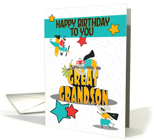 Great Grandson Birthday Comical Animals and Word Art card (1746906)