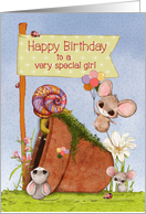 To a Special Girl Happy Birthday Cute Mice with Balloons card