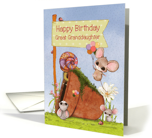 Great Granddaughter Happy Birthday Cute Mice with Balloons card