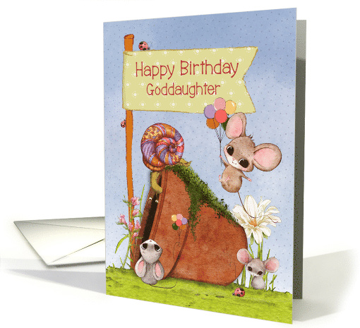 Goddaughter Happy Birthday Cute Mice with Balloons card (1746946)