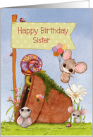 Sister Happy Birthday Cute Mice with Balloons card