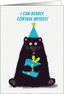 Happy Birthday For Anyone Whimsical Bear with Party Hat and Present card