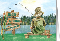 Great Grandson Birthday Young Boy Fisherman Fishing on a Lake card