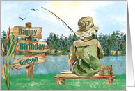 Godson Birthday Young Boy Fisherman Fishing on a Lake card