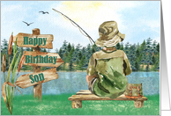 Son Birthday Young Boy Fisherman Fishing on a Lake card