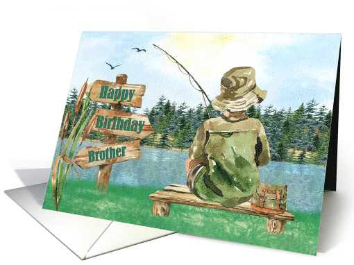 Brother Birthday Young Boy Fisherman Fishing on a Lake card (1753600)