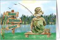 Brother Birthday Young Boy Fisherman Fishing on a Lake card