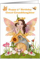 Great Granddaughter 3rd Birthday with Pretty Fairy and Friends card