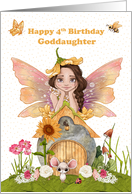Goddaughter 4th Birthday Happy Birthday with Pretty Fairy and Friends card