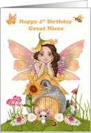 Great Niece 4th Birthday Happy Birthday with Pretty Fairy and Friends card