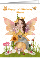 Sister 11th Birthday Happy Birthday with Pretty Fairy and Friends card