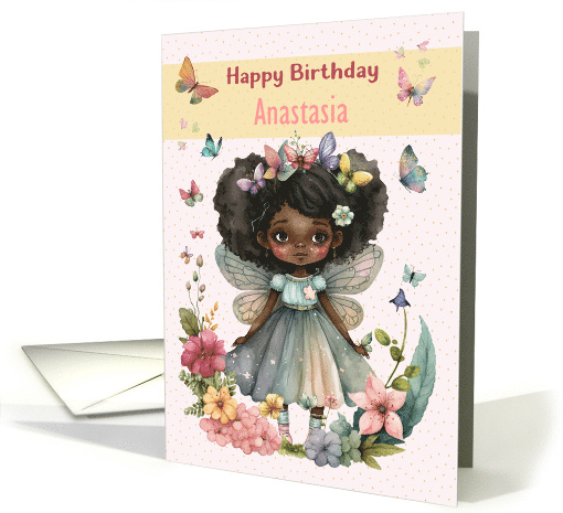 Anastasia Birthday Custom Name African American Girl Fairy card