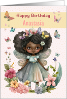 Anastasia Birthday Custom Name African American Girl Fairy card