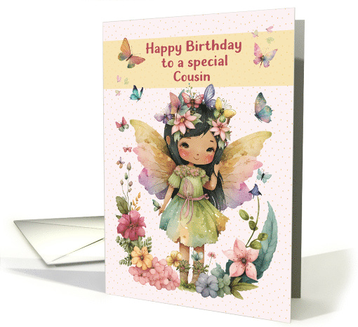 Cousin Birthday Pretty Asian Little Girl Fairy and Butterflies card