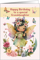 Granddaughter Birthday Pretty Asian Little Girl Fairy and Butterflies card