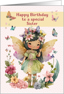 Sister Birthday Pretty Asian Little Girl Fairy and Butterflies card