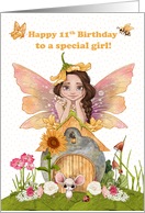 Young Girl 11th Birthday with Pretty Fairy and Friends card
