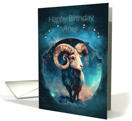 Aries Birthday with Bold Aries Ram Zodiac Sign and Constellation card