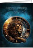 Leo Birthday with Bold Lion Leo Zodiac Sign and Leo Constellation card