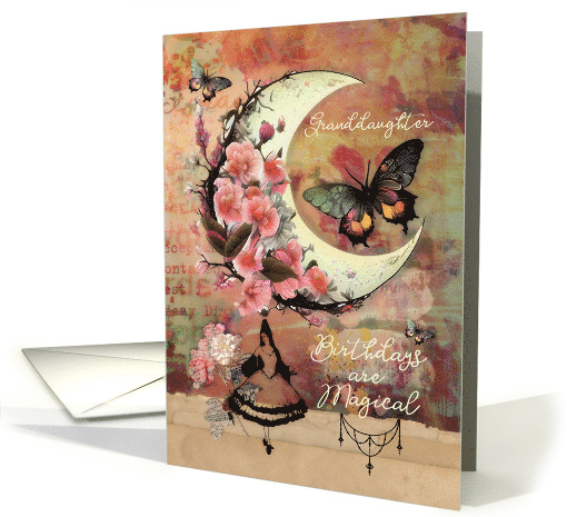 Granddaughter Birthday Pretty Mixed Media Moon and Butterflies card