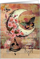 Granddaughter Birthday Pretty Mixed Media Moon and Butterflies card