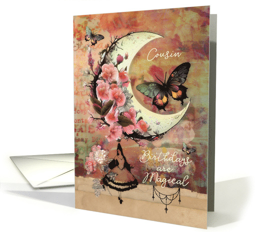 Cousin Birthday Pretty Mixed Media Moon and Butterflies card (1763742)