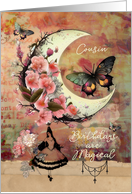 Cousin Birthday Pretty Mixed Media Moon and Butterflies card