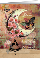 Sister Birthday Pretty Mixed Media Moon and Butterflies card