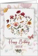 Sister Birthday Wishes Delicate Flowers and Butterfly card