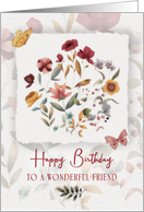 Friend Birthday Wishes Delicate Flowers and Butterfly card