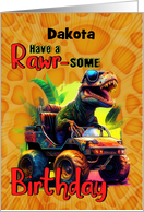 Dakota Custom Name Birthday Tyrannosaurus Rex in a Side by Side card