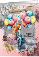 Granddaughter 14th Birthday Teen Girl with Balloons Mixed Media card